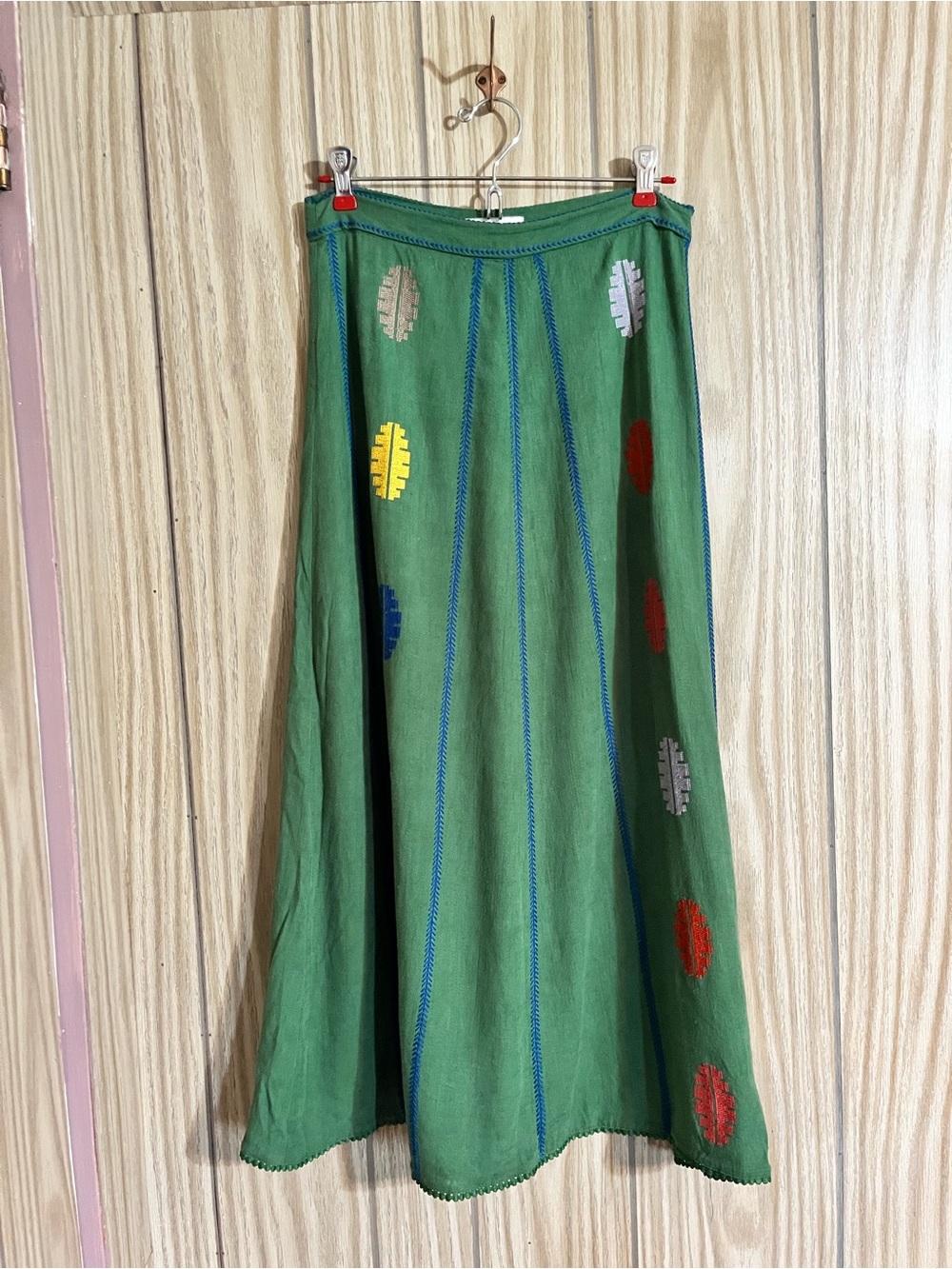 Zara Green Embroidered Linen Blend High Waisted Midi Maxi Skirt Size S